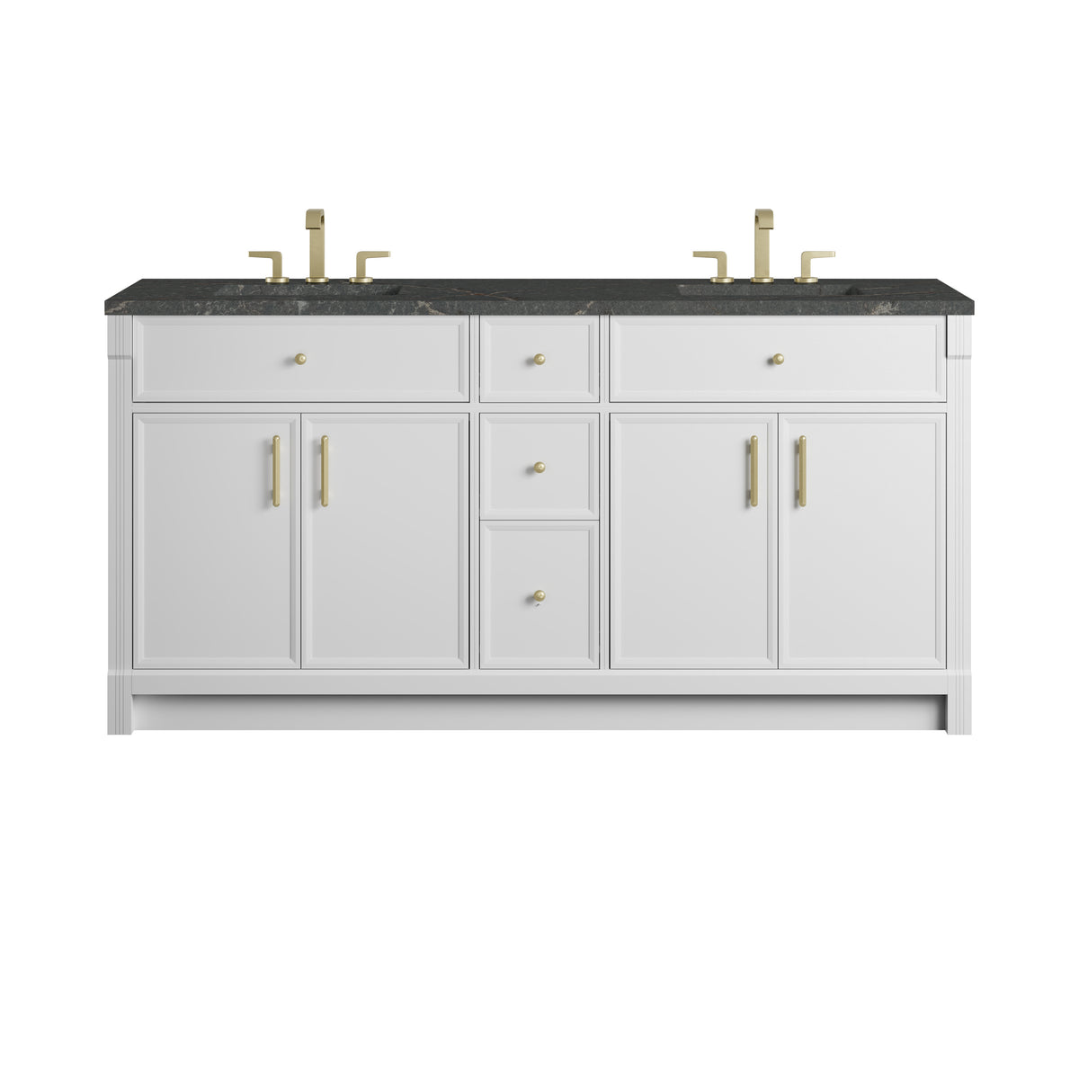 James Martin Vanities Bellshire 72" Bright White Double Vanity With 3 CM Parisien Bleu Silestone Top