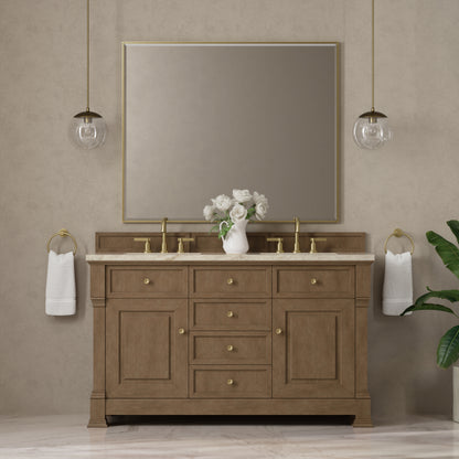 James Martin Vanities Brookfield 60" Pecan Double Vanity With 3 CM Tajnar Eclos Top