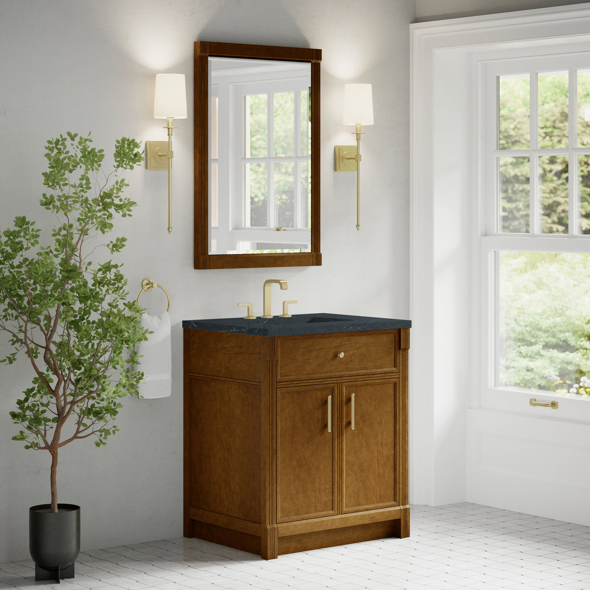 James Martin Vanities Bellshire 30" Honey Oak Single Vanity With 3 CM Charcoal Soapstone Silestone Top