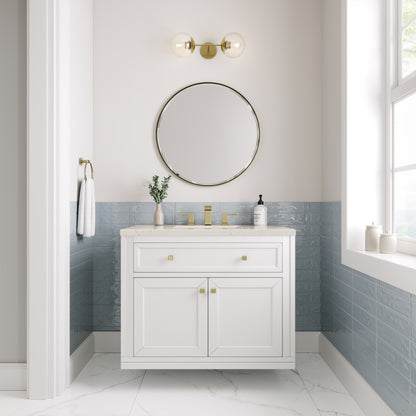 James Martin Vanities Chicago 36" Glossy White Single Vanity With 3 CM Siberian Silestone Top