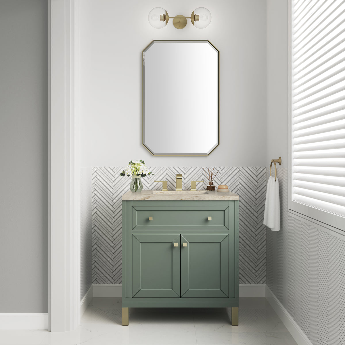James Martin Vanities Chicago 30" Smokey Celadon Single Vanity With 3 CM Tajnar Eclos Top