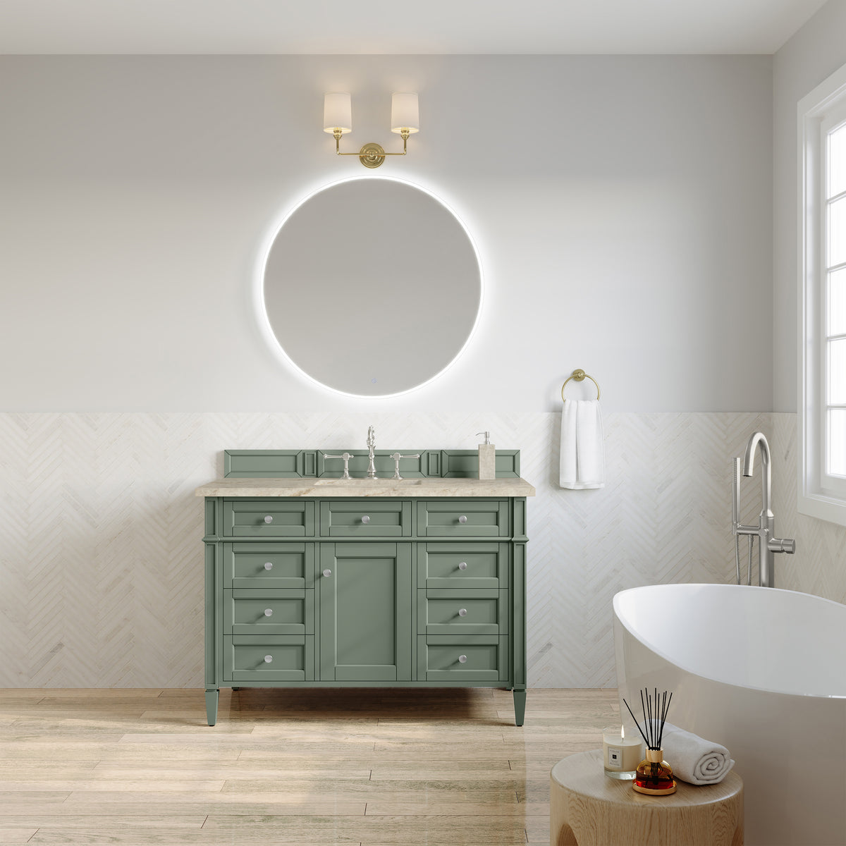 James Martin Vanities Brittany 48" Smokey Celadon Single Vanity With 3 CM Tajnar Eclos Top