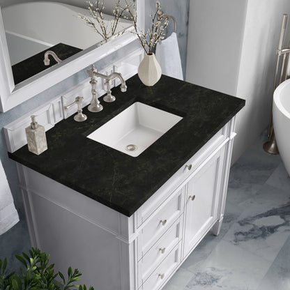 James Martin Vanities Brittany 36" Bright White Single Vanity With 3 CM Phantome Eclos Top