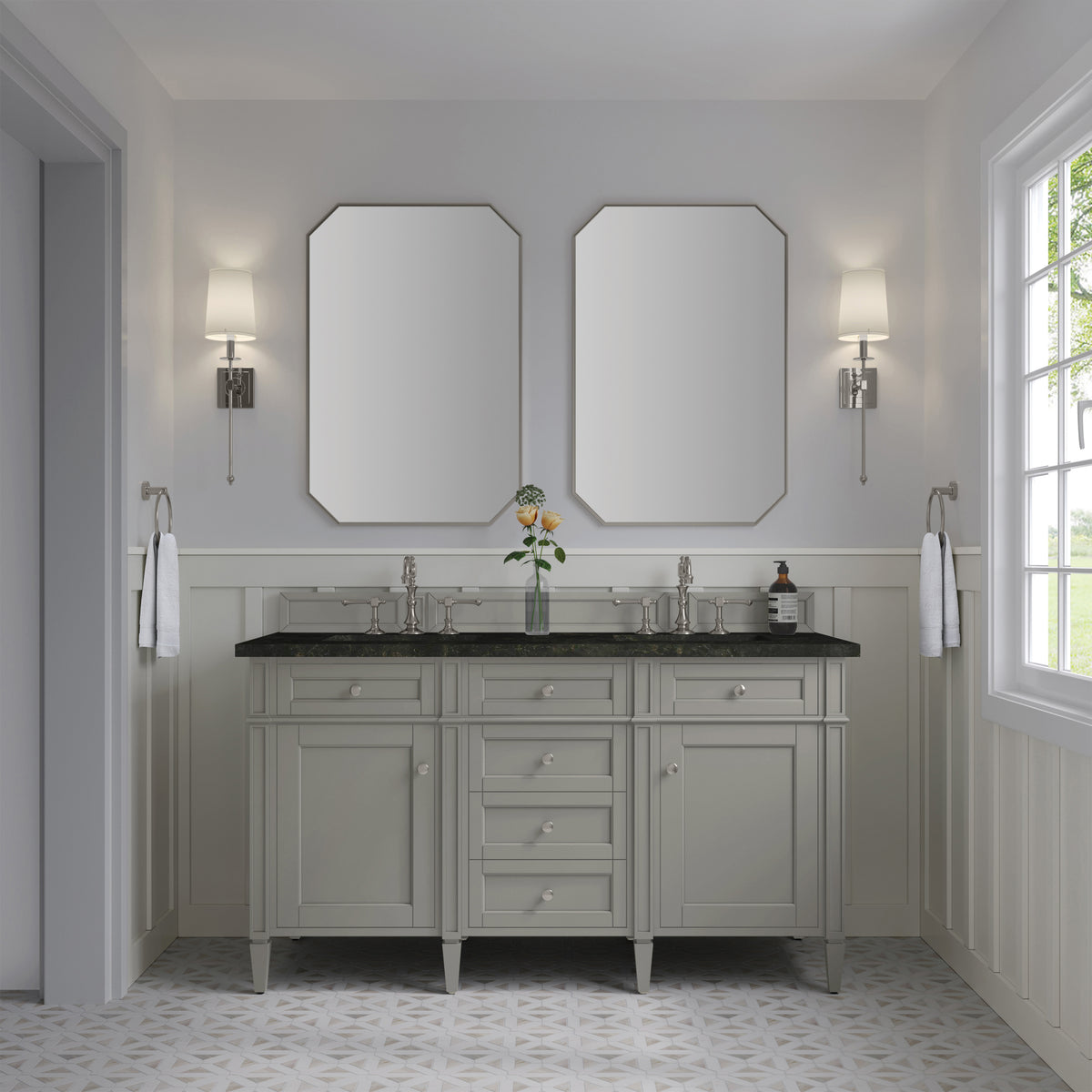 James Martin Vanities Brittany 60" Urban Gray Double Vanity With 3 CM Phantome Eclos Top