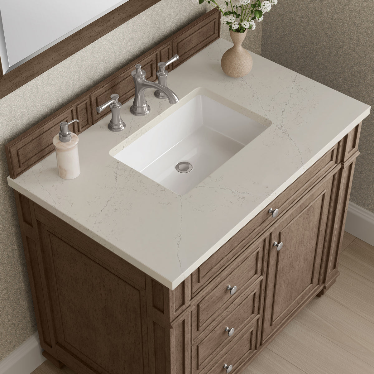 James Martin Vanities Bristol 36" Whitewashed Walnut Single Vanity With 3 CM Siberian Silestone Top