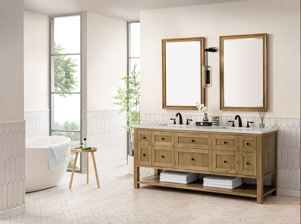 James Martin Vanities Breckenridge 72" Light Natural Oak Double Vanity With 3cm Siberian Silestone Top and FreePower Wireless Charger