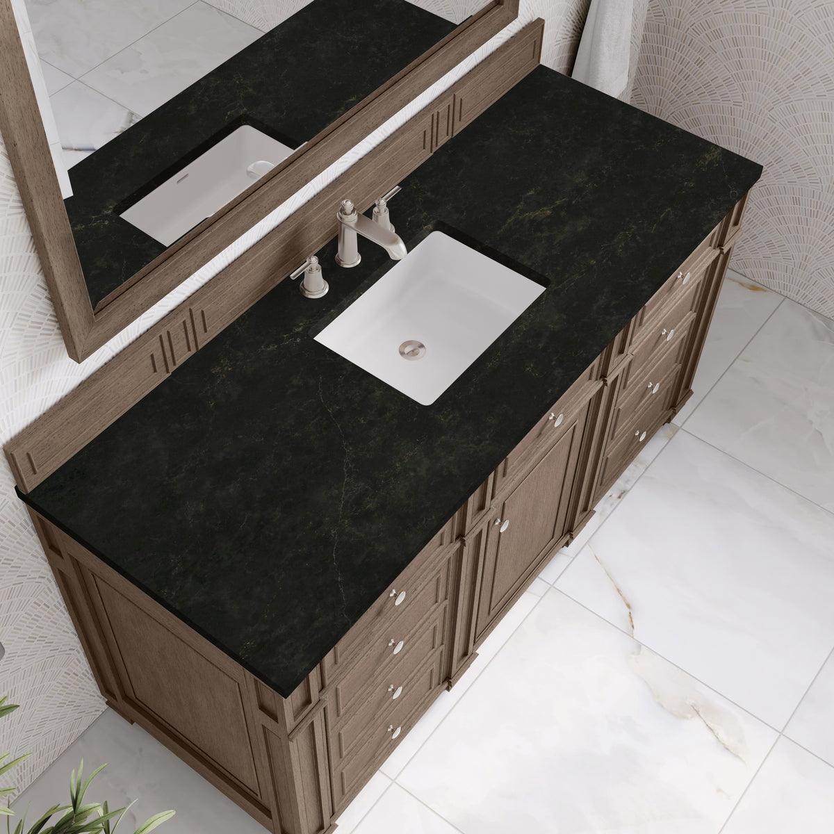 James Martin Vanities Bristol 60" Whitewashed Walnut Single Vanity With 3 CM Phantome Eclos Top