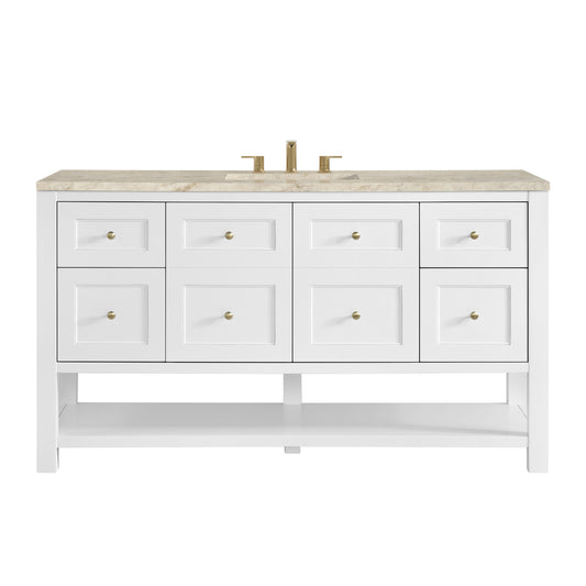 James Martin Vanities Breckenridge 60" Bright White Single Vanity With 3cm Tajnar Eclos Top and FreePower Wireless Charger