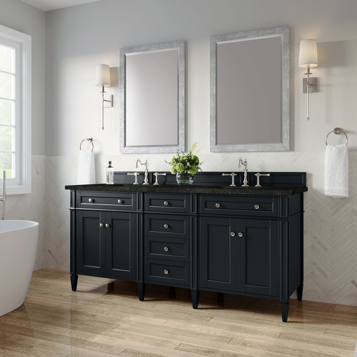 James Martin Vanities Brittany 72" Black Onyx Double Vanity With 3 CM Phantome Eclos Top