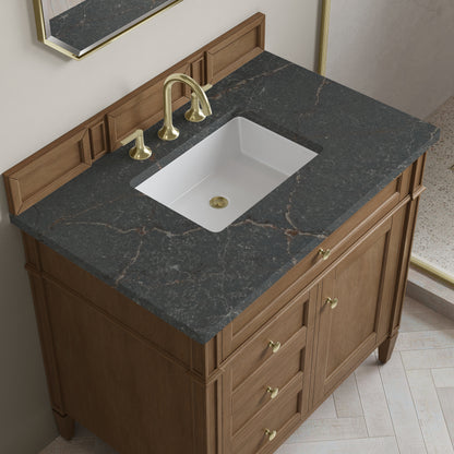 James Martin Vanities Brittany 36" Pecan Single Vanity With 3 CM Parisien Bleu Silestone Top
