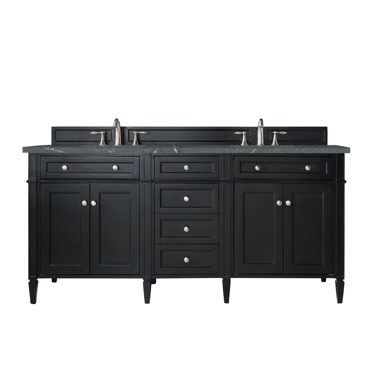 James Martin Vanities Brittany 72" Black Onyx Double Vanity With 3 CM Parisien Bleu Silestone Top and FreePower Wireless Charger