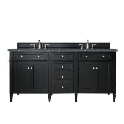 James Martin Vanities Brittany 72" Black Onyx Double Vanity With 3 CM Parisien Bleu Silestone Top and FreePower Wireless Charger