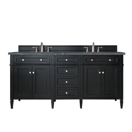 James Martin Vanities Brittany 72" Black Onyx Double Vanity With 3 CM Parisien Bleu Silestone Top and FreePower Wireless Charger