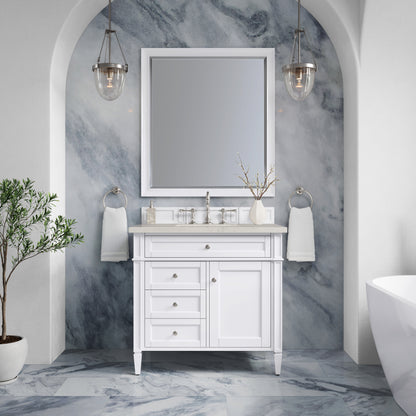 James Martin Vanities Brittany 36" Bright White Single Vanity With 3 CM Siberian Silestone Top