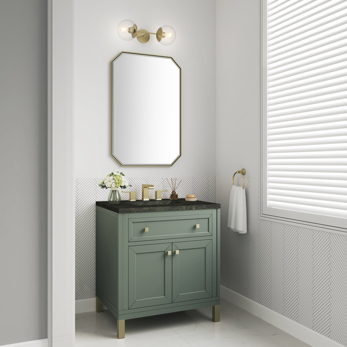 James Martin Vanities Chicago 30" Smokey Celadon Single Vanity With 3 CM Phantome Eclos Top