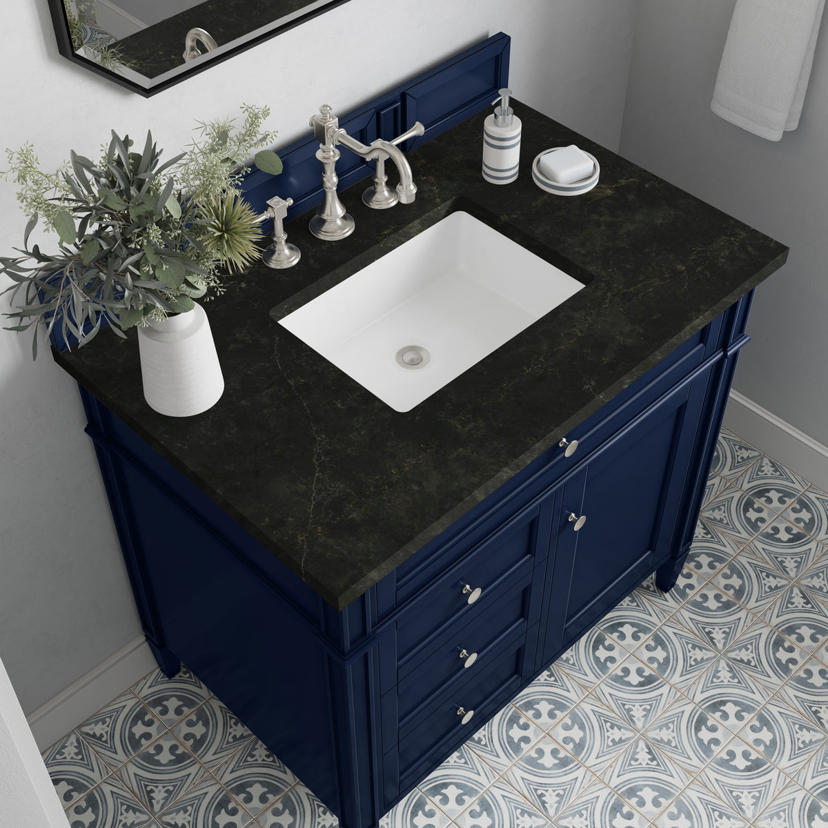 James Martin Vanities Brittany 36" Victory Blue Single Vanity With 3 CM Phantome Eclos Top