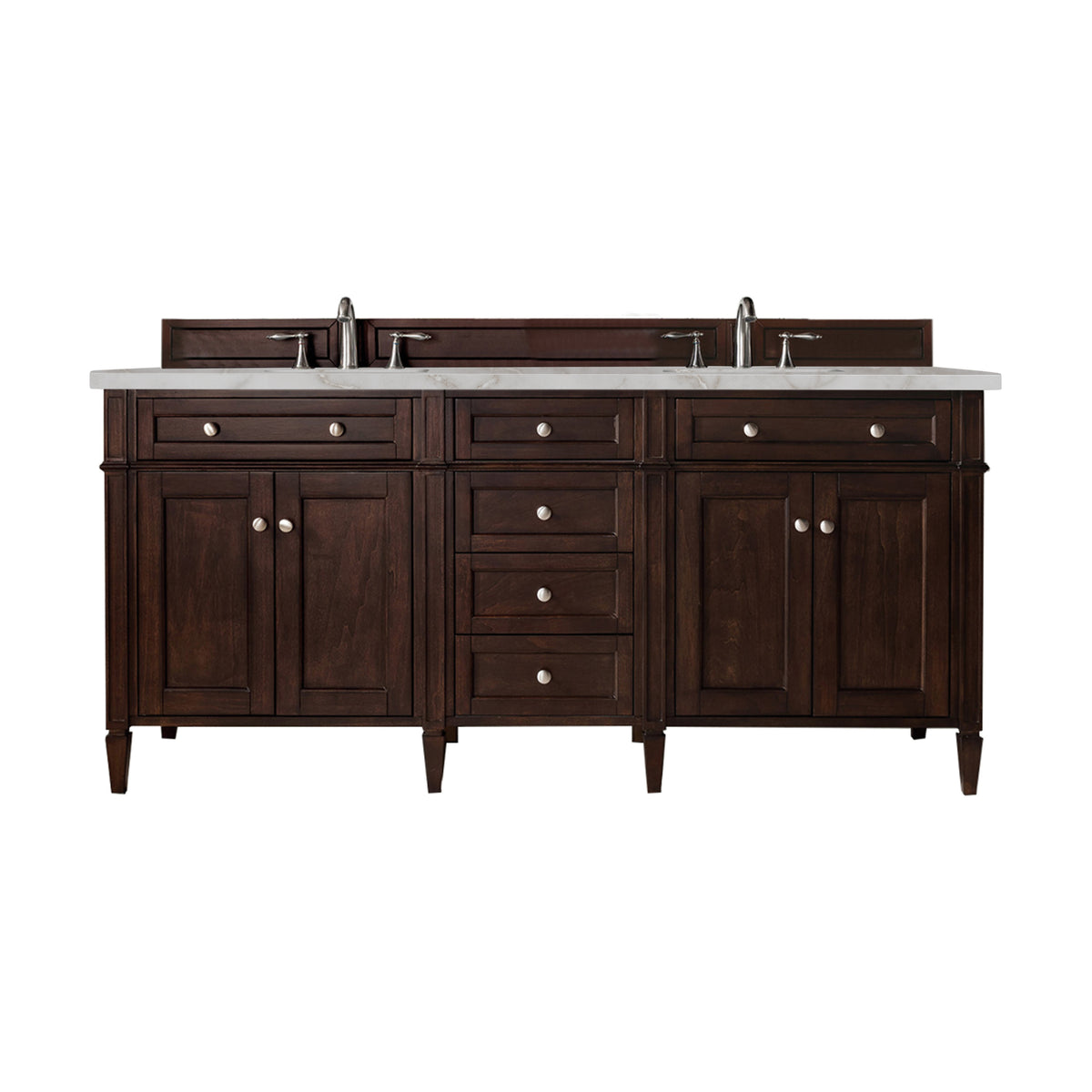 James Martin Vanities Brittany 72" Burnished Mahogany Double Vanity With 3 CM Siberian Silestone Top