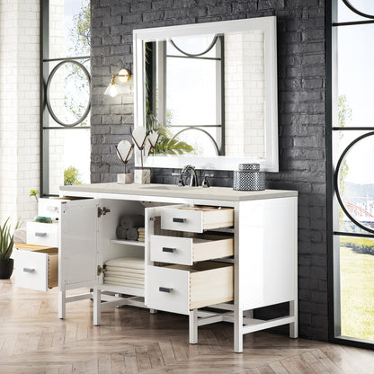 James Martin Vanities Addison 60" Glossy White Single Vanity With 3 CM Siberian Silestone Top