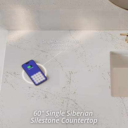 James Martin Vanities Brittany 60" Bright White Single Vanity With 3 CM Siberian Silestone Top and FreePower Wireless Charger