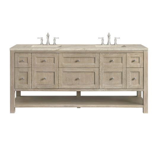James Martin Vanities Breckenridge 72" Whitewashed Oak Double Vanity With 3cm Tajnar Eclos Top