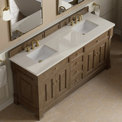James Martin Vanities Brookfield 72" Pecan Double Vanity With 3 CM Siberian Silestone Top