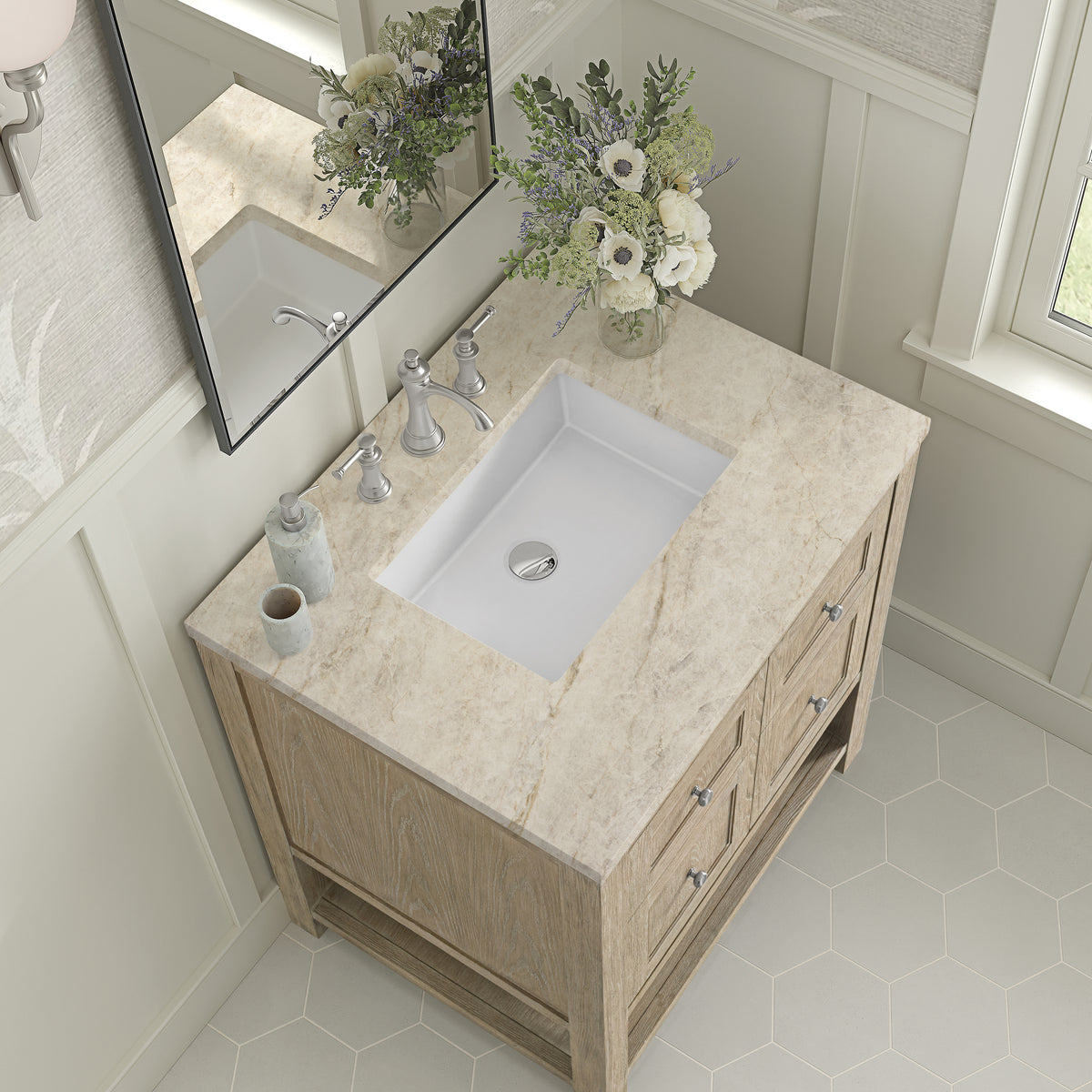 James Martin Vanities Breckenridge 30" Whitewashed Oak Single Vanity With 3cm Tajnar Eclos Top