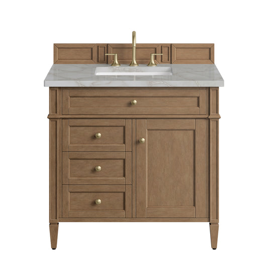 James Martin Vanities Brittany 36" Pecan Single Vanity With 3 CM Victorian Silver Silestone Top