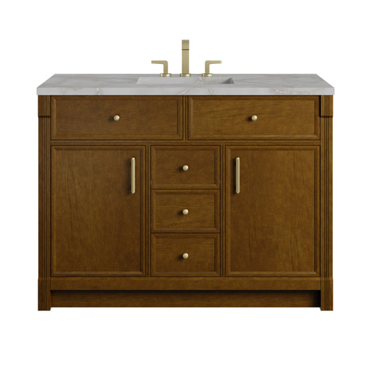 James Martin Vanities Bellshire 48" Honey Oak Single Vanity With 3 CM Victorian Silver Silestone Top