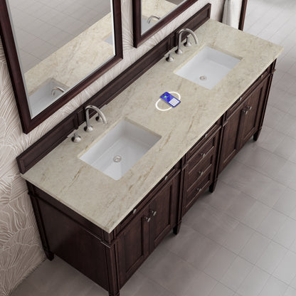 James Martin Vanities Brittany 72" Burnished Mahogany Double Vanity With 3 CM Tajnar Eclos Top and FreePower Wireless Charger