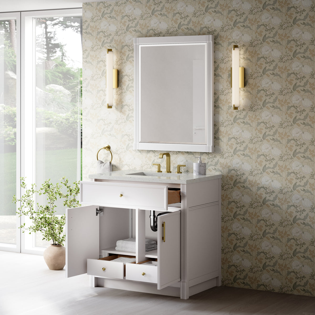 James Martin Vanities Bellshire 36" Bright White Single Vanity With 3 CM Lime Delight Silestone Top