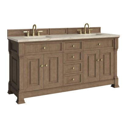 James Martin Vanities Brookfield 72" Pecan Double Vanity With 3 CM Tajnar Eclos Top