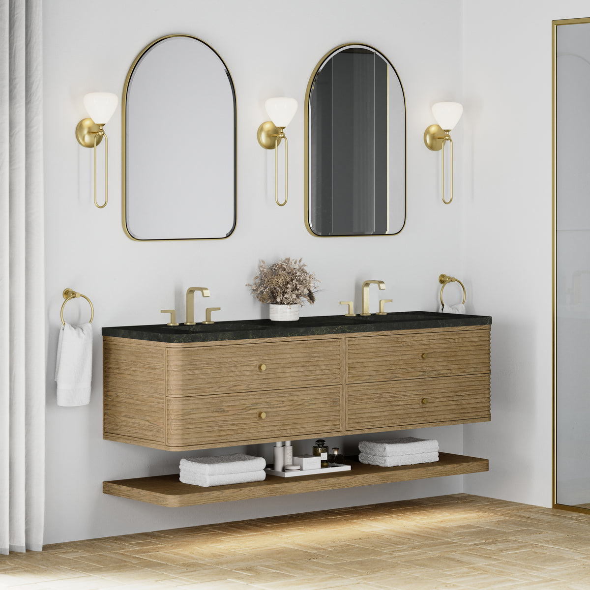 James Martin Vanities Allamari 72" Dune Mist Double Vanity With 3 CM Phantome Eclos Top