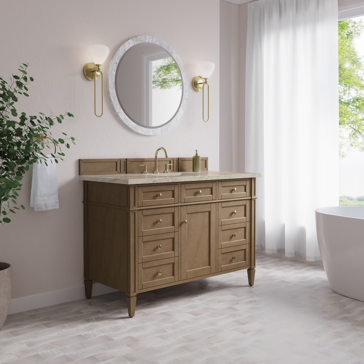James Martin Vanities Brittany 48" Pecan Single Vanity With 3 CM Tajnar Eclos Top