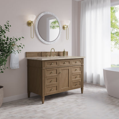 James Martin Vanities Brittany 48" Pecan Single Vanity With 3 CM Tajnar Eclos Top