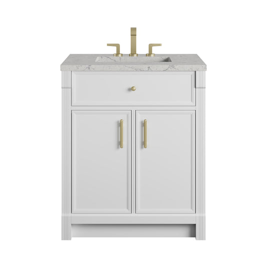 James Martin Vanities Bellshire 30" Bright White Single Vanity With 3 CM Eternal Jasmine Pearl Silestone Top