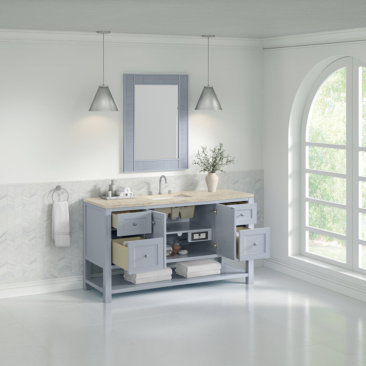 James Martin Vanities Breckenridge 60" Serenity Blue Single Vanity With 3cm Tajnar Eclos Top and FreePower Wireless Charger