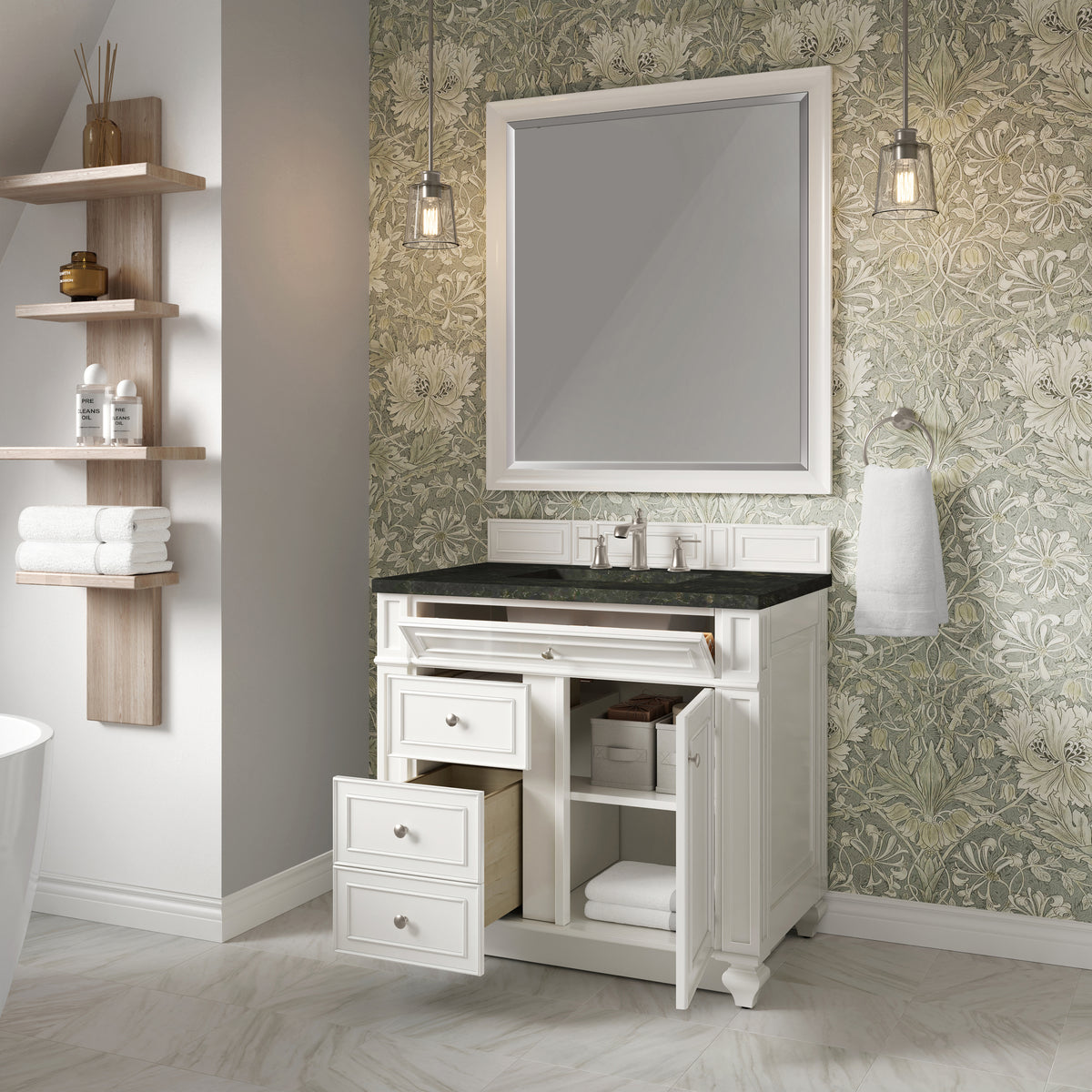 James Martin Vanities Bristol 36" Bright White Single Vanity With 3 CM Phantome Eclos Top