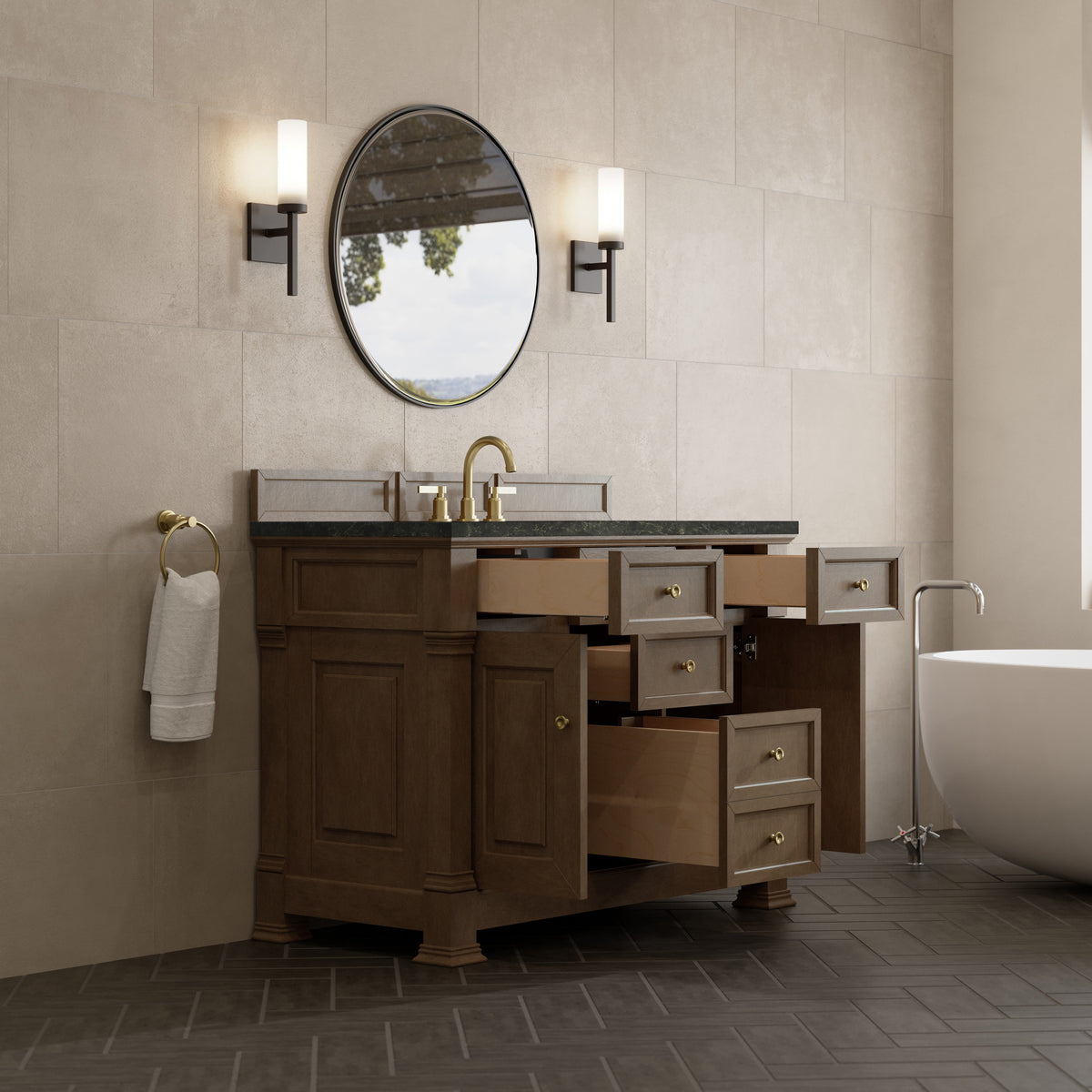 James Martin Vanities Brookfield 48" Pecan Single Vanity With 3 CM Phantome Eclos Top