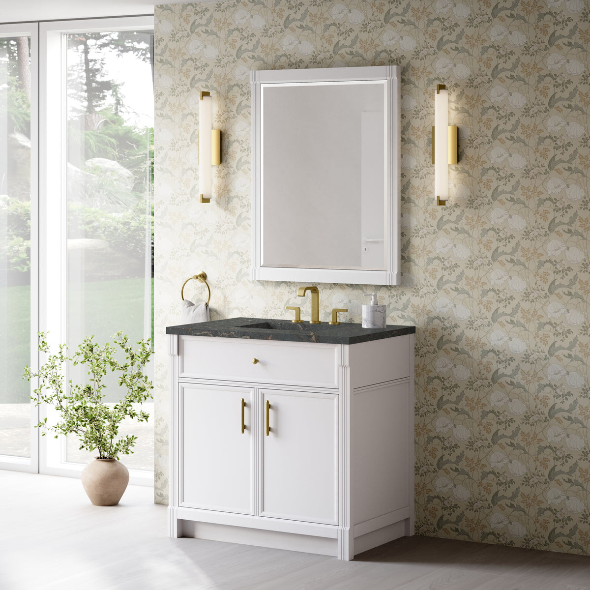 James Martin Vanities Bellshire 36" Bright White Single Vanity With 3 CM Parisien Bleu Silestone Top