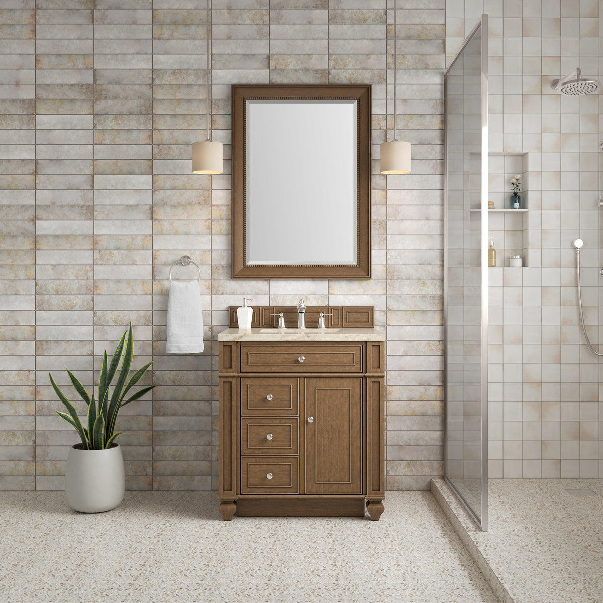 James Martin Vanities Bristol 30" Saddle Brown Single Vanity With 3 CM Tajnar Eclos Top