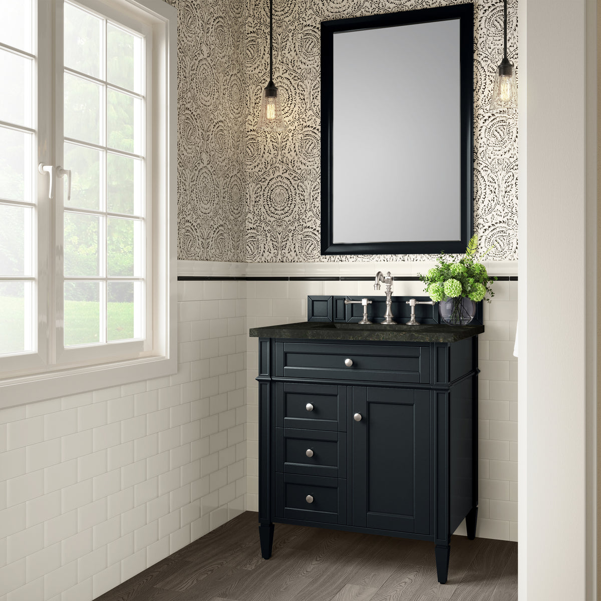 James Martin Vanities Brittany 30" Black Onyx Single Vanity With 3 CM Phantome Eclos Top