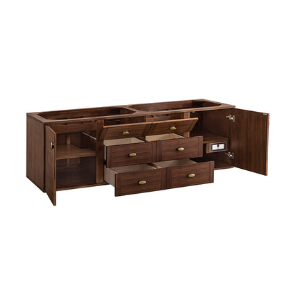 James Martin Vanities Amberly 72" Mid-Century Walnut Double Vanity With 3 CM Siberian Silestone Top