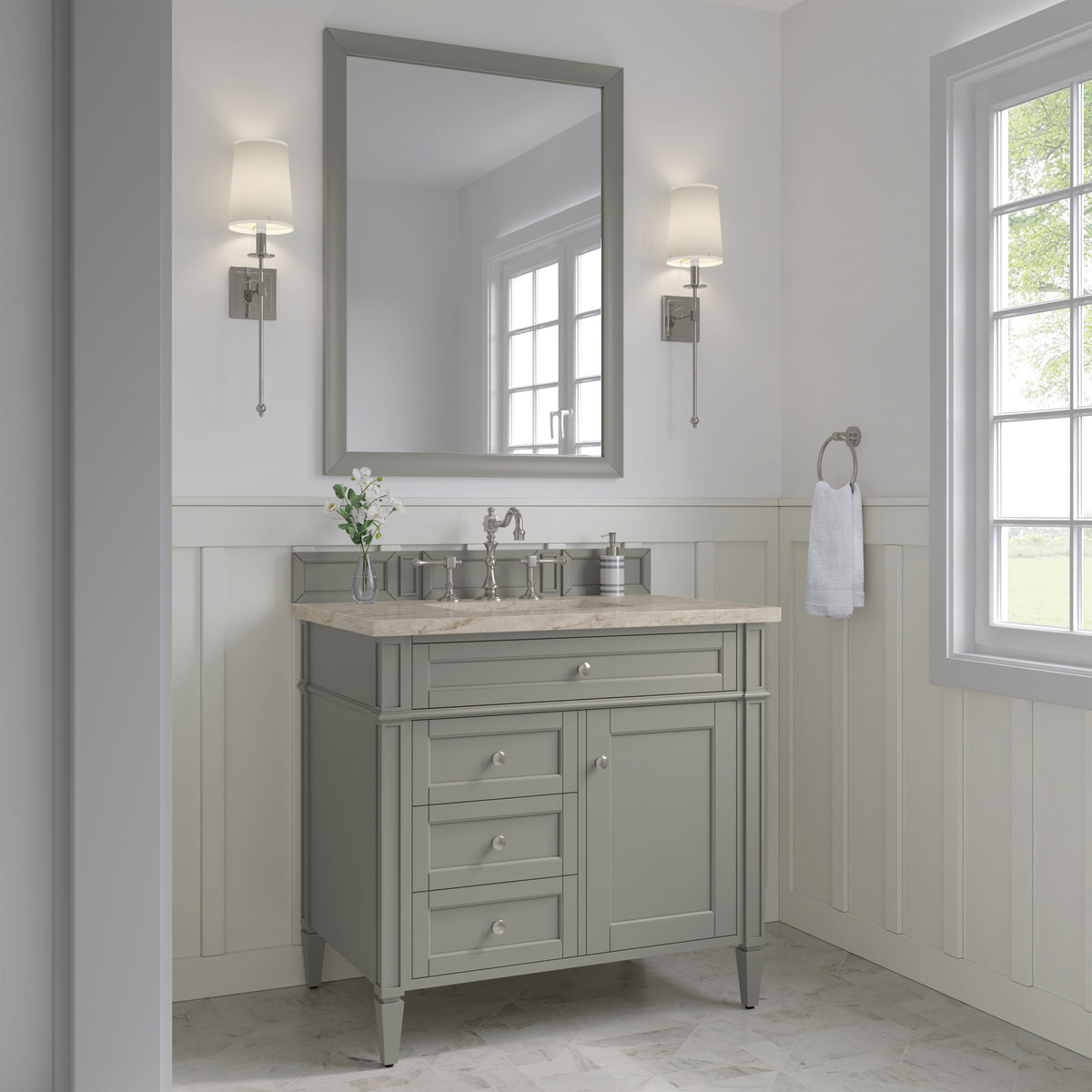 James Martin Vanities Brittany 36" Urban Gray Single Vanity With 3 CM Tajnar Eclos Top