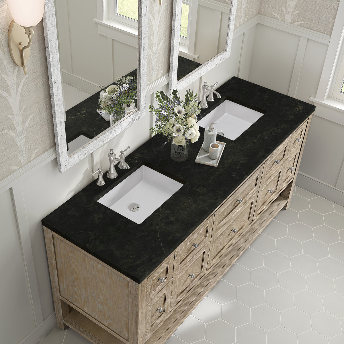 James Martin Vanities Breckenridge 72" Whitewashed Oak Double Vanity With 3cm Phantome Eclos Top