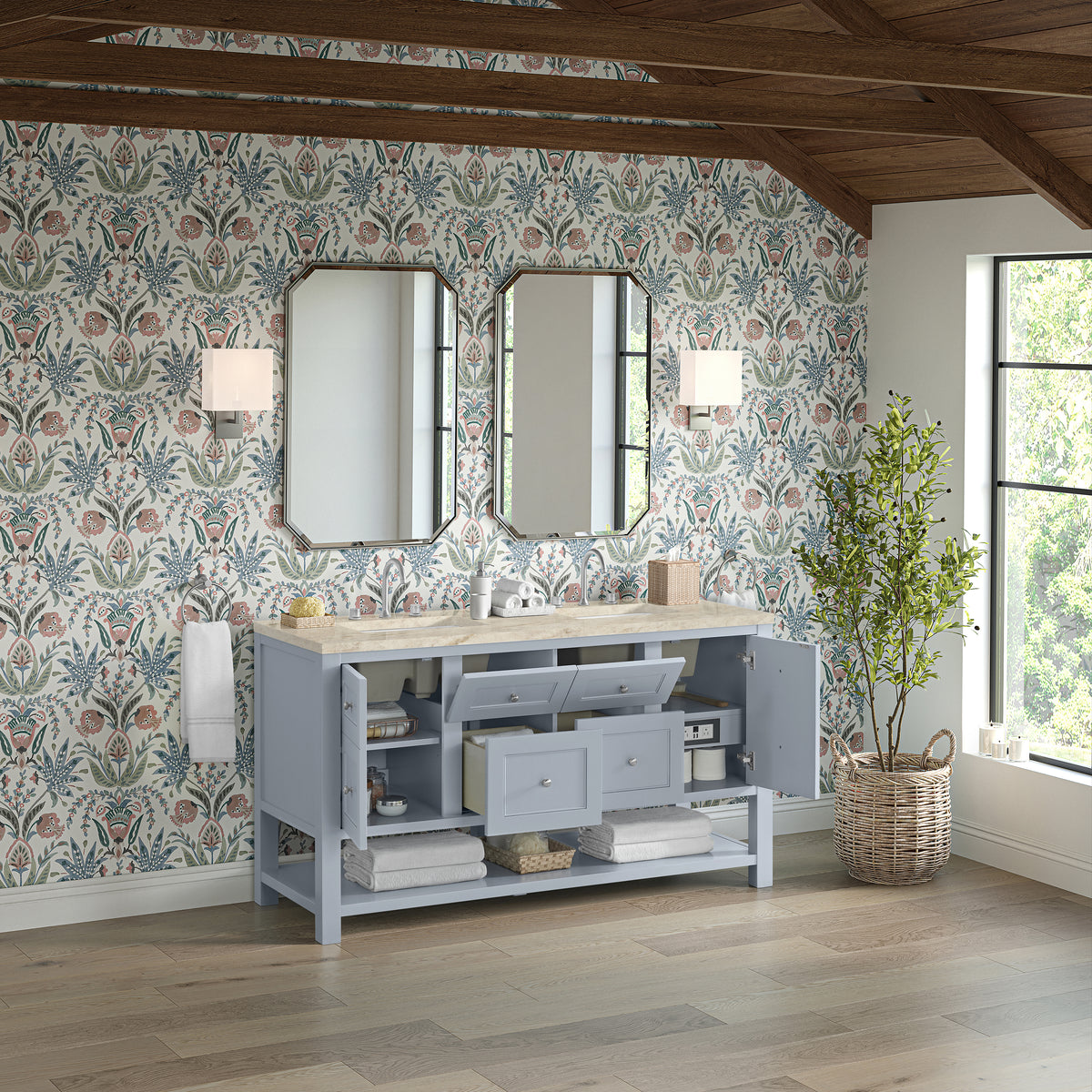 James Martin Vanities Breckenridge 60" Serenity Blue Double Vanity With 3cm Tajnar Eclos Top