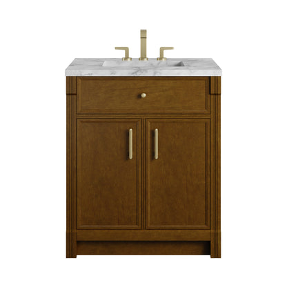 James Martin Vanities Bellshire 30" Honey Oak Single Vanity With 3 CM Carrara Marble Top