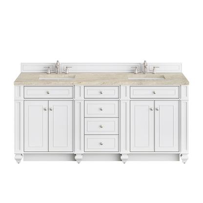 James Martin Vanities Bristol 72" Bright White Double Vanity With 3 CM Tajnar Eclos Top