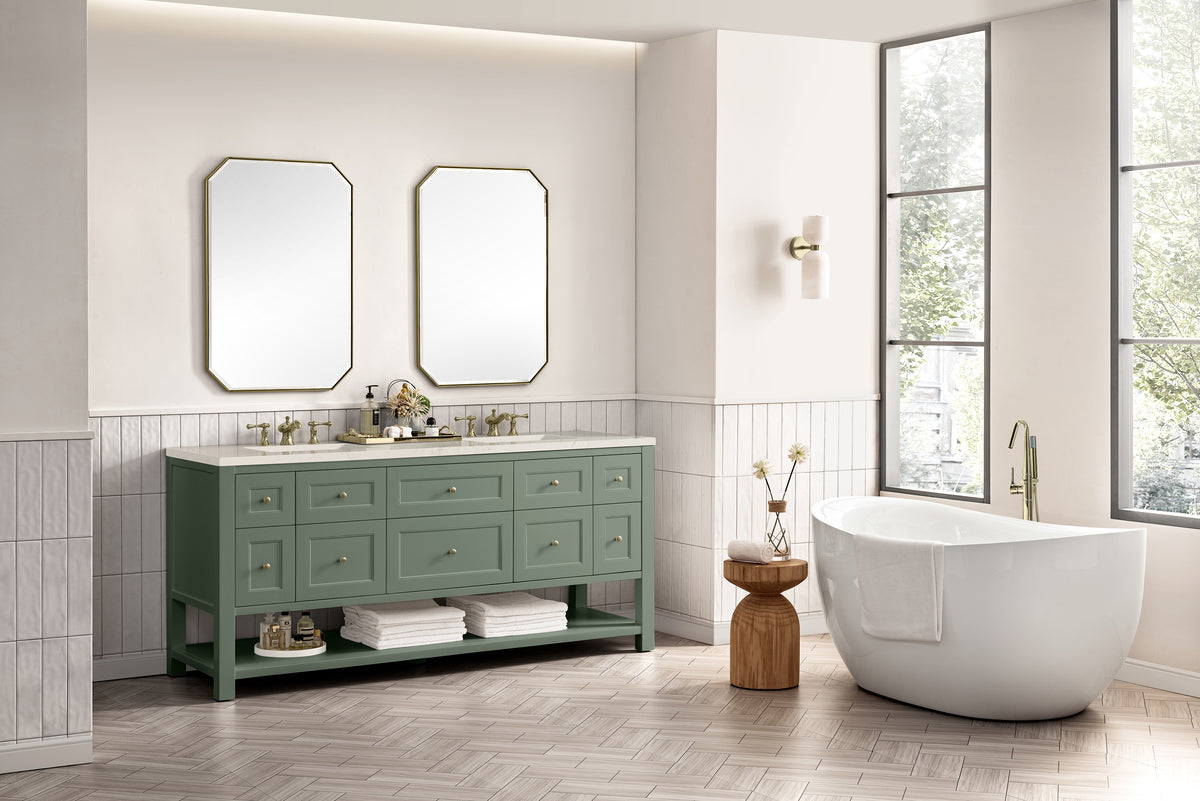 James Martin Vanities Breckenridge 72" Smokey Celadon Double Vanity With 3cm Siberian Silestone Top and FreePower Wireless Charger