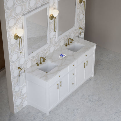 James Martin Vanities Bellshire 72" Bright White Double Vanity With 3 CM Victorian Silver Silestone Top and FreePower Wireless Charger