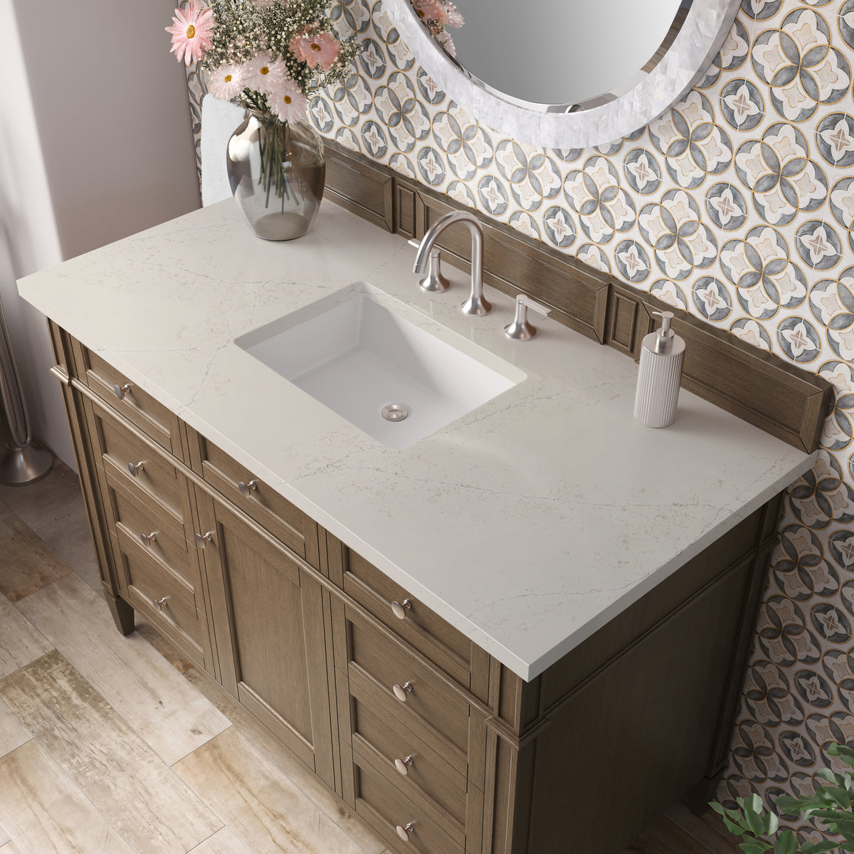 James Martin Vanities Brittany 48" Saddle Brown Single Vanity With 3 CM Siberian Silestone Top